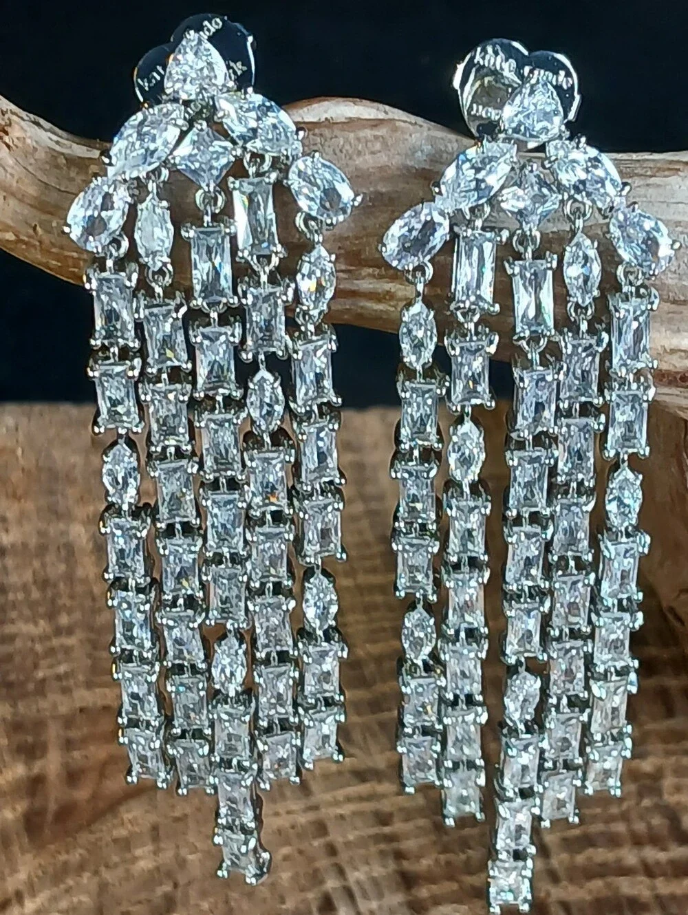 Kate Spade New York Showtime  Silvertone CZ Fringe Statement Earrings